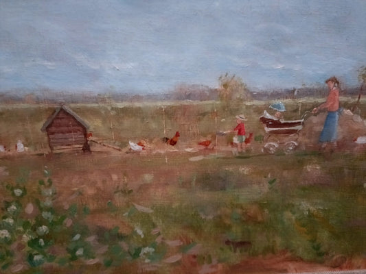 PETER JAMIESON Oil Painting "Dr Humphrey and Monty going to feed the chickens"