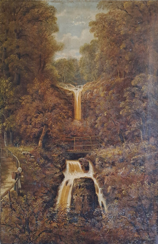 EDWARD PRIESTLEY 19th Century  Original Oil Painting "Dhoon Glen" Isle of Man