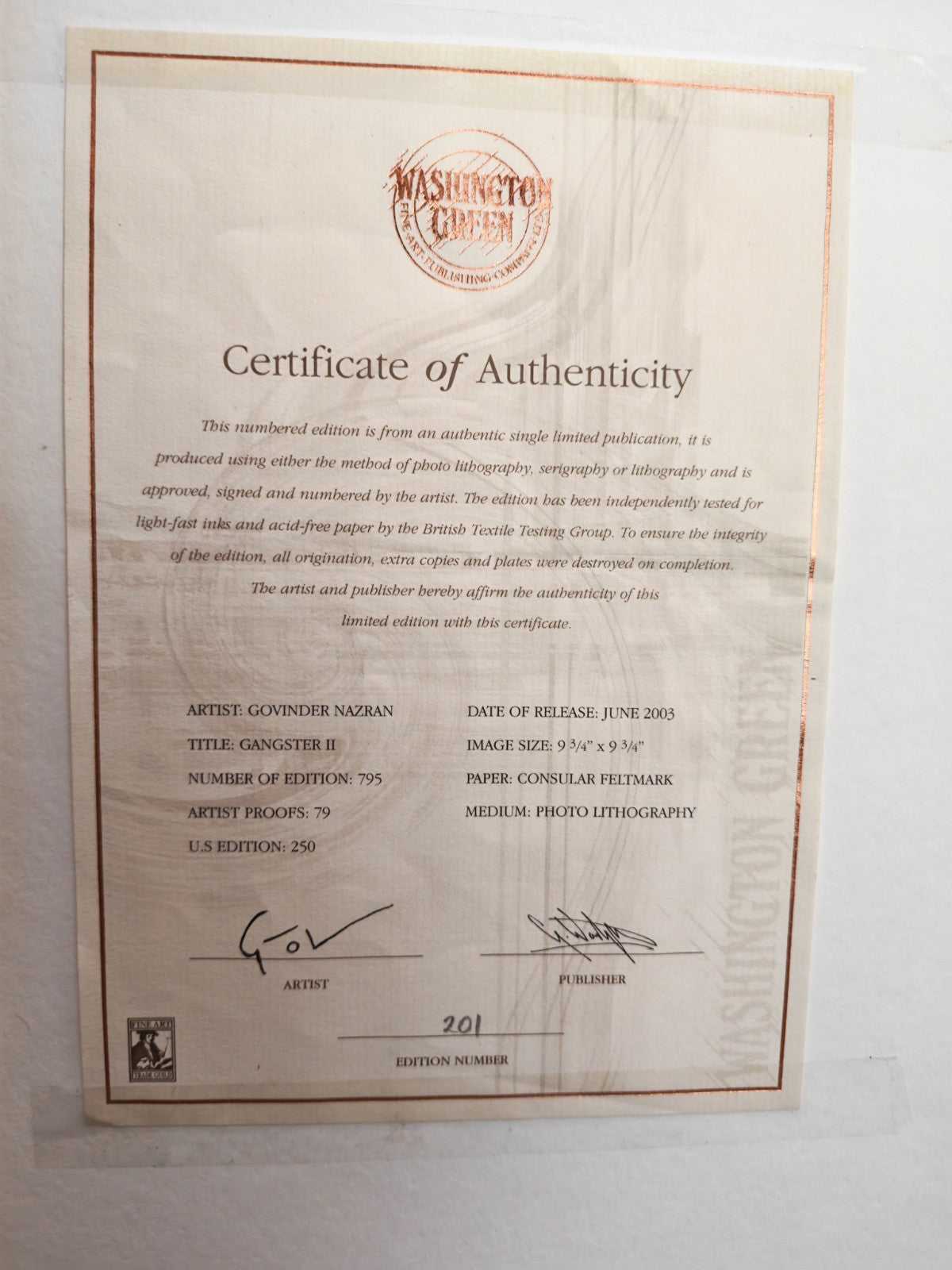 GOVINDER NAZRAN "Gangster Series" Signed Limited Edition 201/795