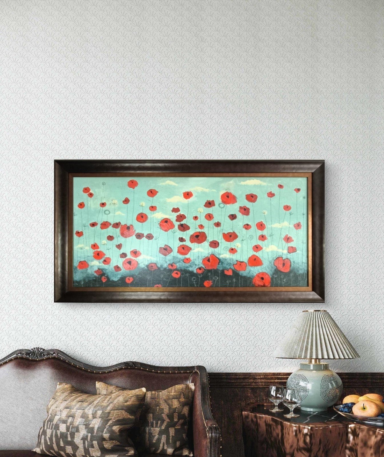 Angela Smyth framed mixed media painting titled "Lazy Day" featuring abstract, textured artwork in a sleek frame.