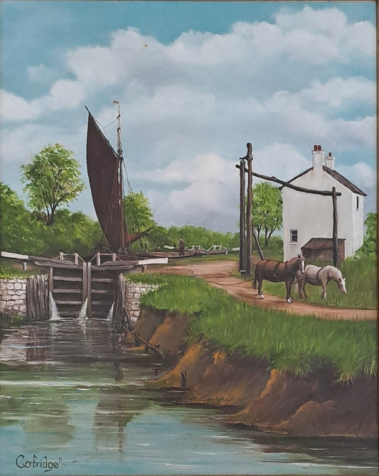 JOHN CORBRIDGE Original Oil on Board "Stickings Lock"
