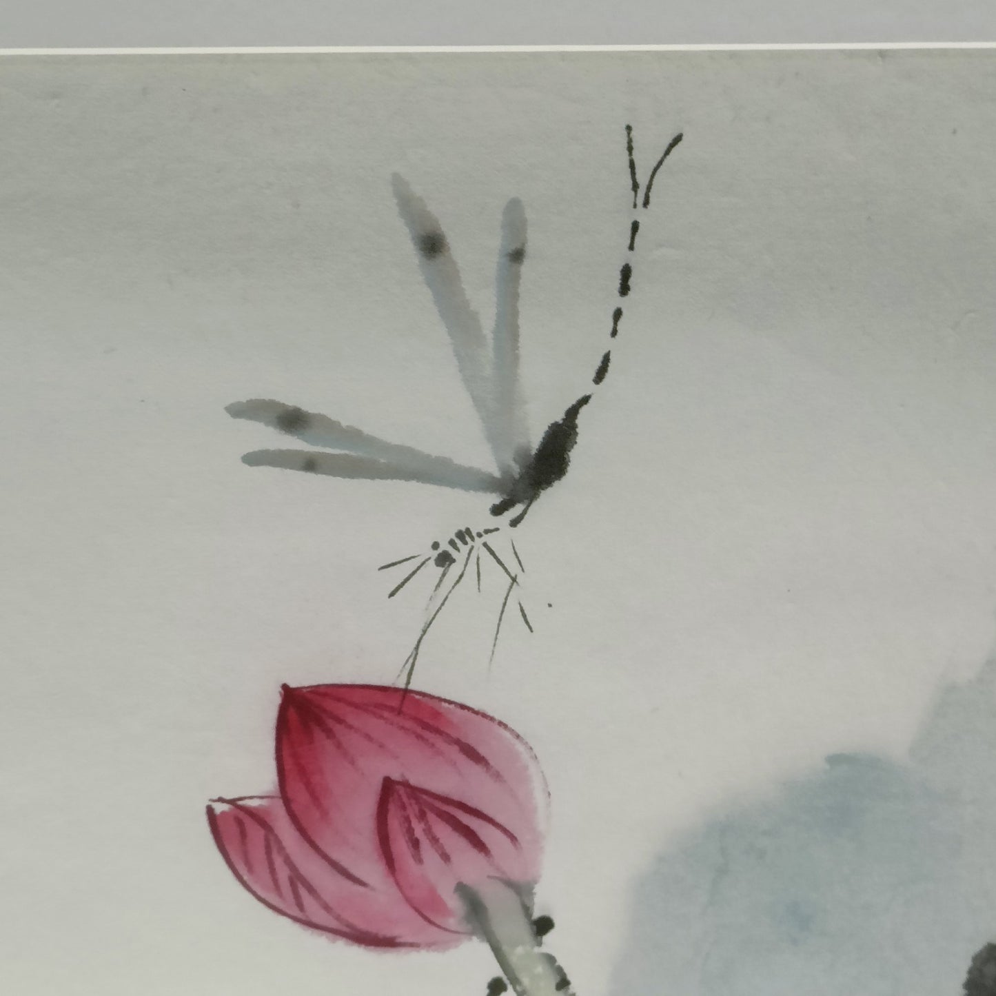 Chinese school framed ink and wash painting of lotus flower and bird with seal stamp, by Curated Treasures.