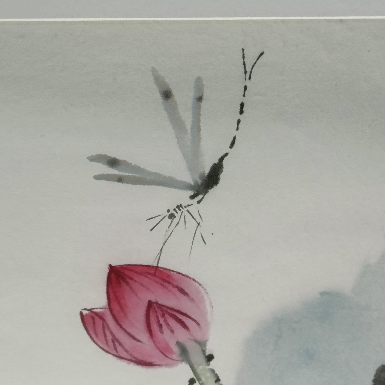 Chinese school framed ink and wash painting of lotus flower and bird with seal stamp, by Curated Treasures.