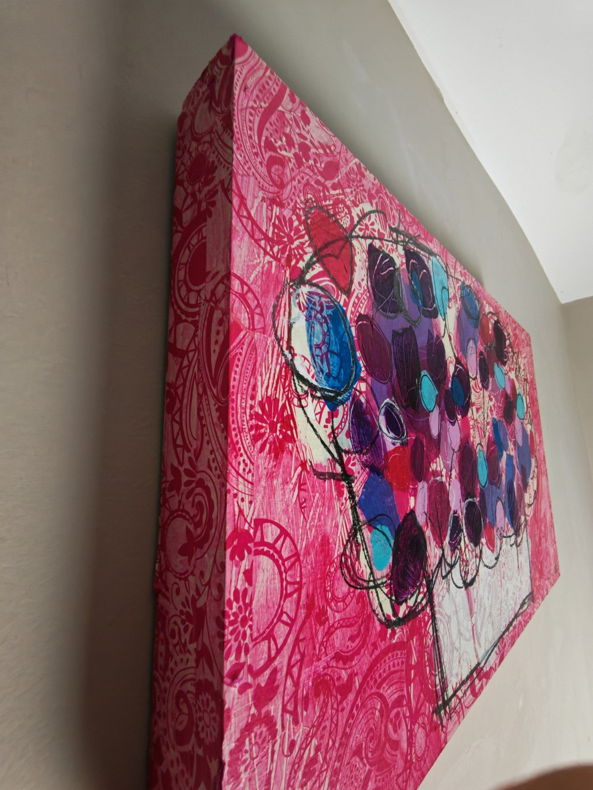 INES SZAMREY "Paper Flowers No. 6" Signed Original Mixed Media on Board