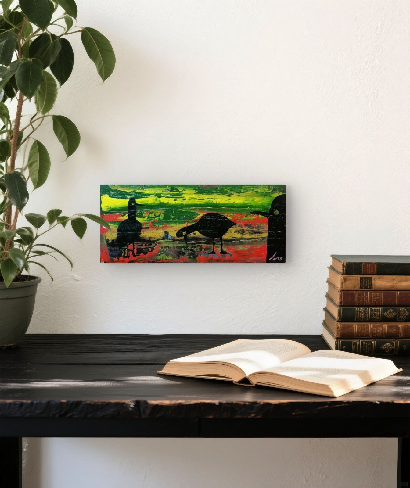 JUSTIN BOXALL Original Acrylic on Wood "Dystopian Robot Gulls" - Curated Treasures