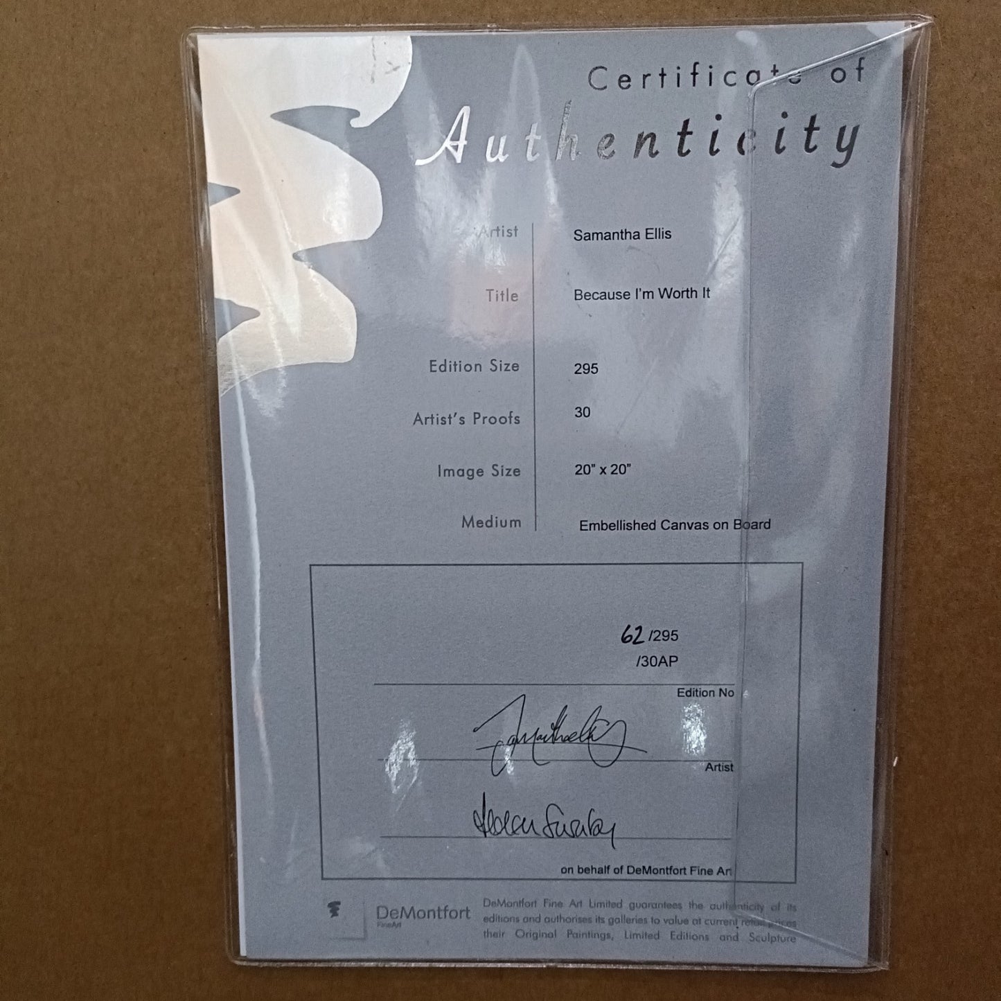 SAMANTHA ELLIS Signed Limited Edition “Because I’m Worth It” 62/295