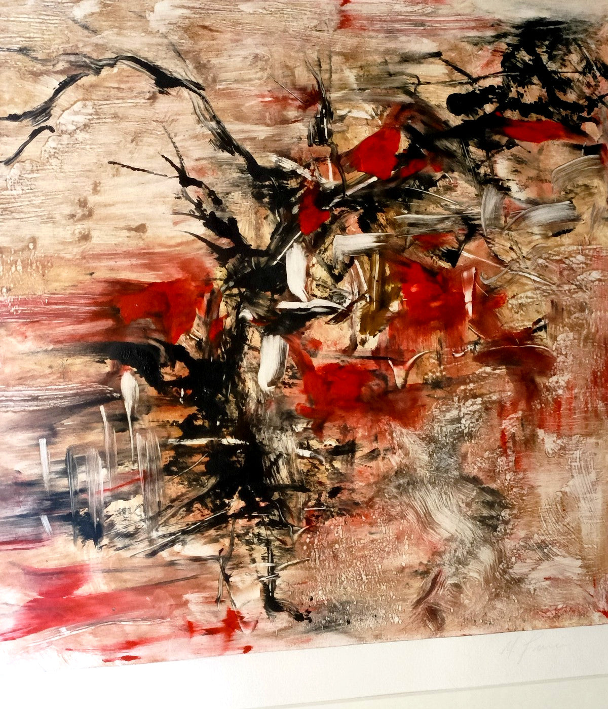 MARK FRANCIS Signed Original Abstract Monoprint - Red- Untitled