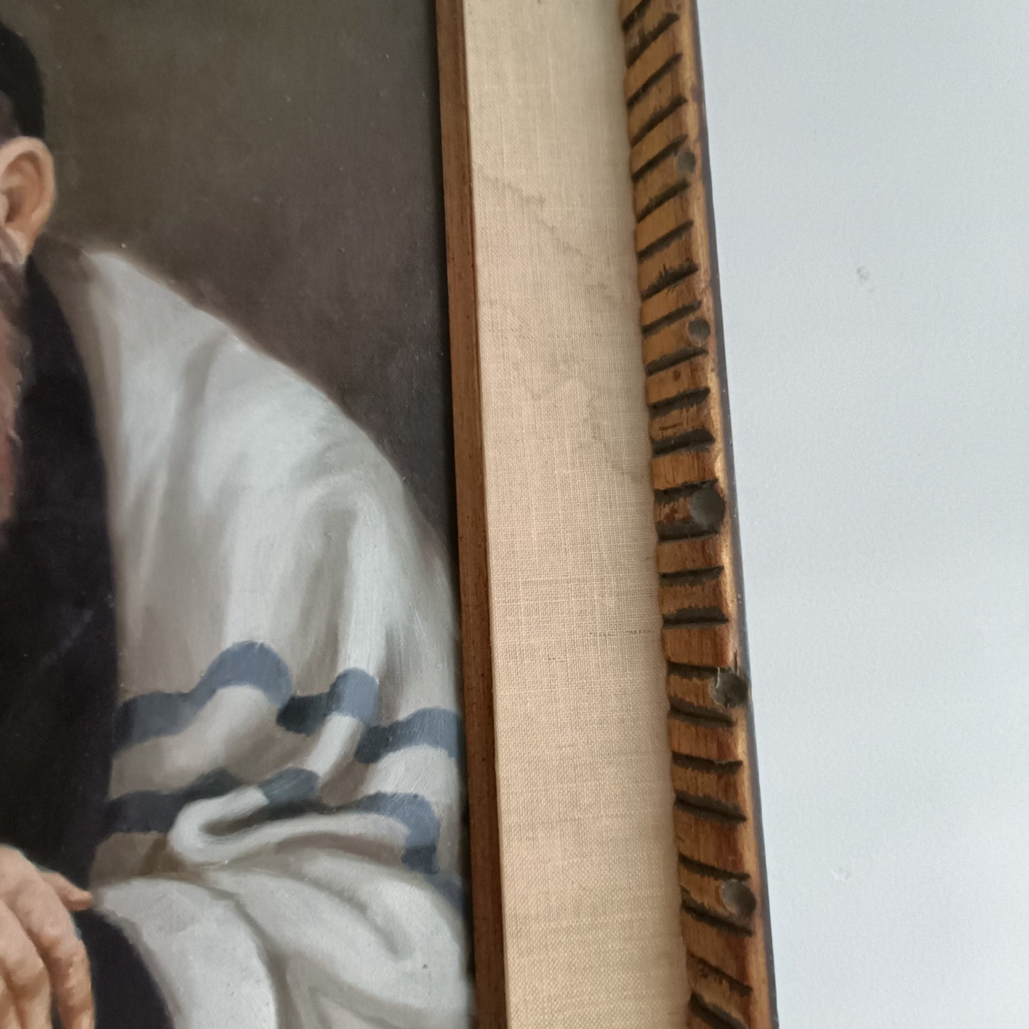 Framed original oil on canvas by SOLOMAN LESKI depicting a portrait of a rabbi, part of Curated Treasures collection.
