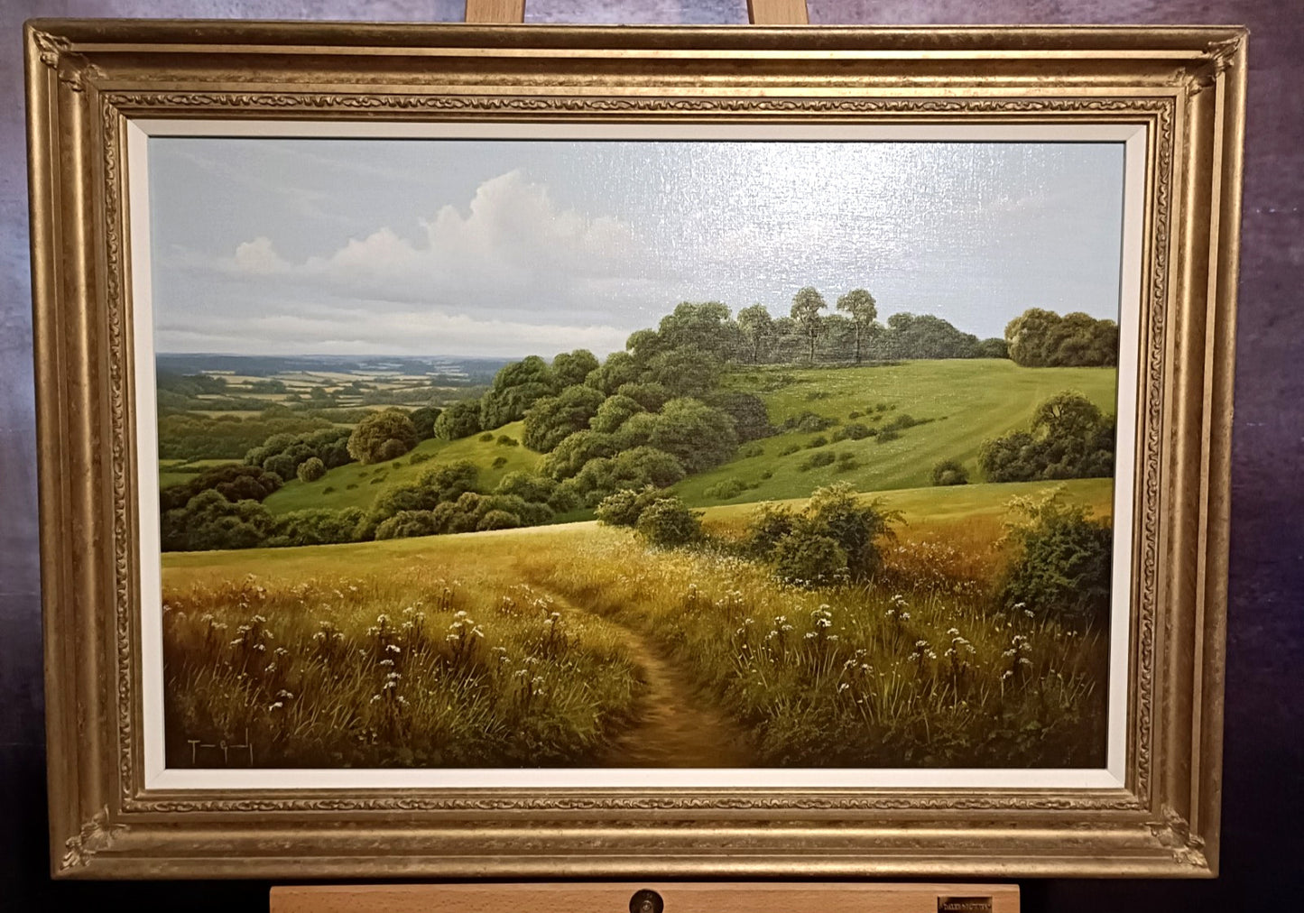 TERENCE GRUNDY (1956-2023) Framed Oil Painting "Walk on the Downs"