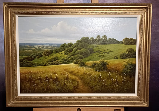 TERENCE GRUNDY (1956-2023) Framed Oil Painting "Walk on the Downs"