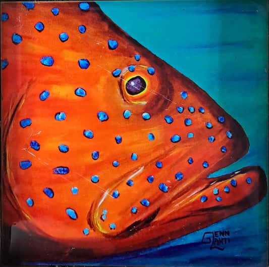 Lobster Trap Art GLENN LAHTI  Framed “Coral Grouper” Tile Print