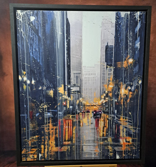 KRIS HARDY (b.1978) Original Framed Oil Painting on Canvas "NY City Lights"