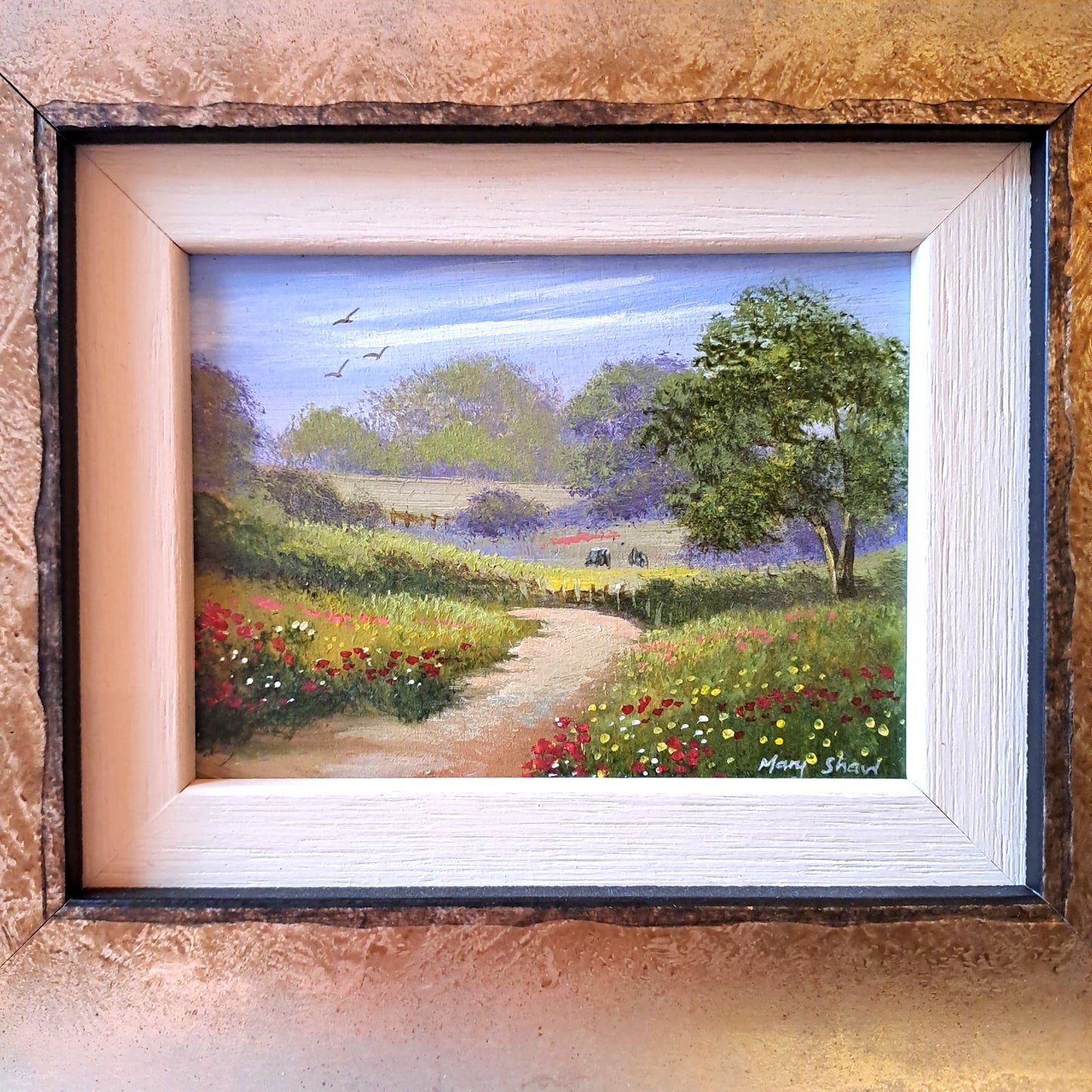 MARY SHAW Framed Original Miniature Oil Painting "Summer Meadow"