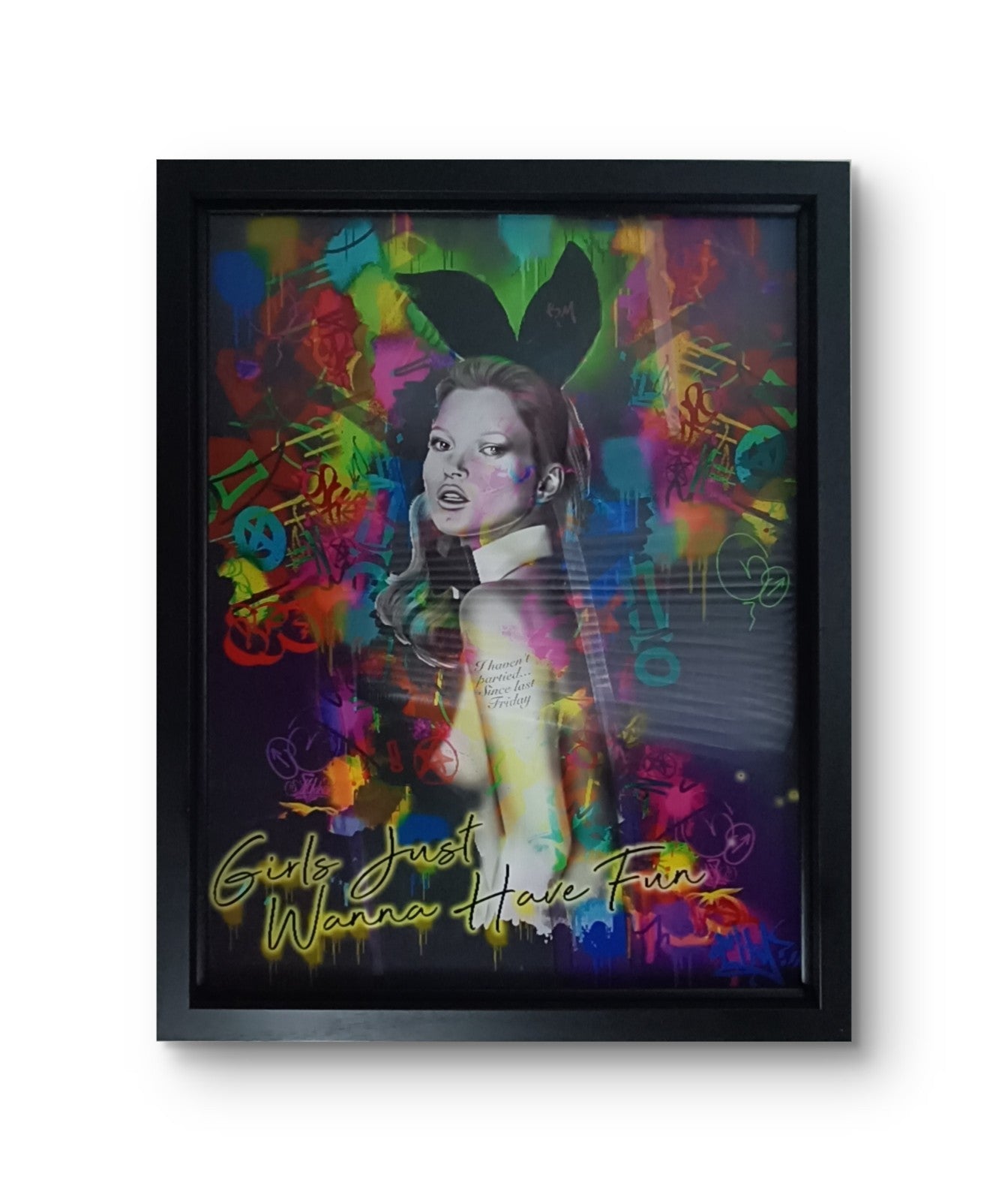 DAN PEARCE Original Lenticular Mixed Media artwork titled "Girls Just Wanna Have Fun" featuring vibrant, dynamic imagery.