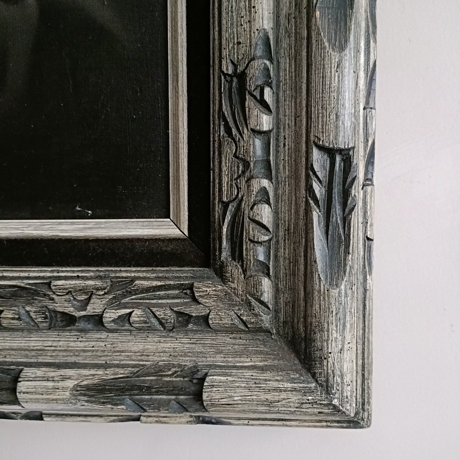 Original oil on canvas by SOLOMAN LESKI featuring a black and grey framed portrait of a rabbi, curated treasure art piece.