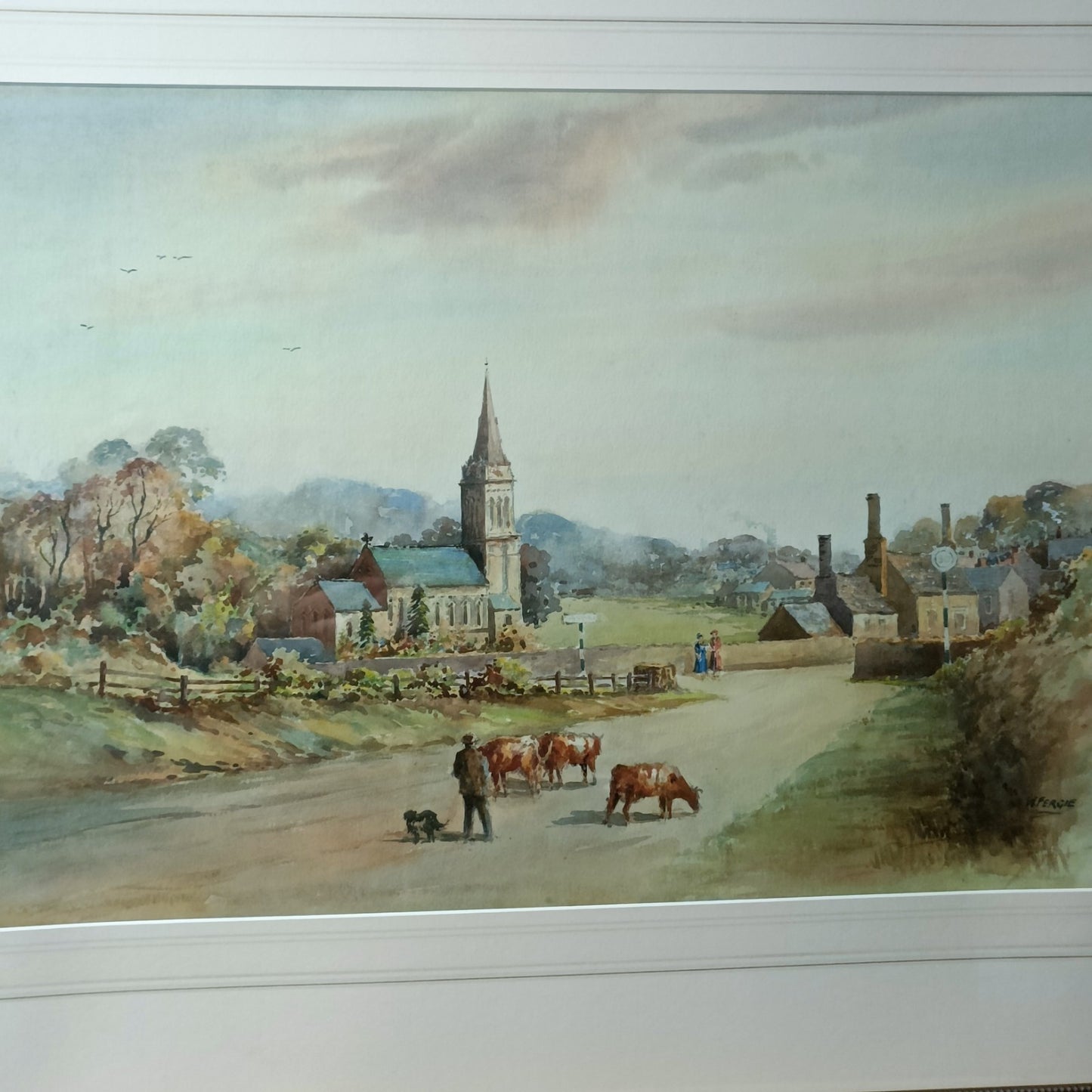WILLIAM FERGIE (1893-1971) Framed Original Watercolour- A Northumberland Village
