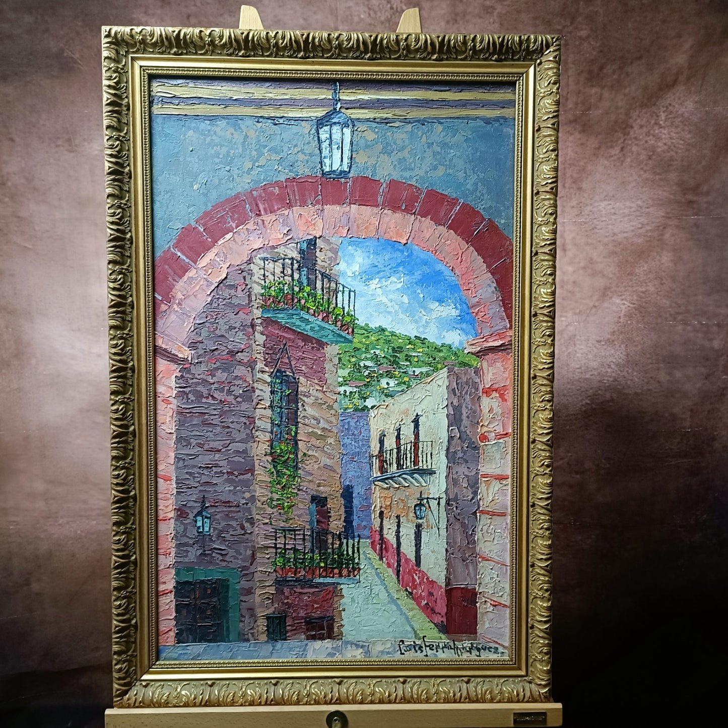 LUIS FERRO MARQUEZ (b.1899)Framed Original Oil Painting Guanajuato Street Scene