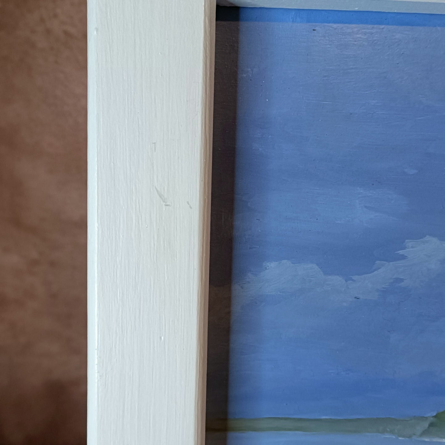 Framed signed original oil painting by Jan Merrick Horn depicting Whipsiderry Beach, on a wooden board, from Curated Treasures.