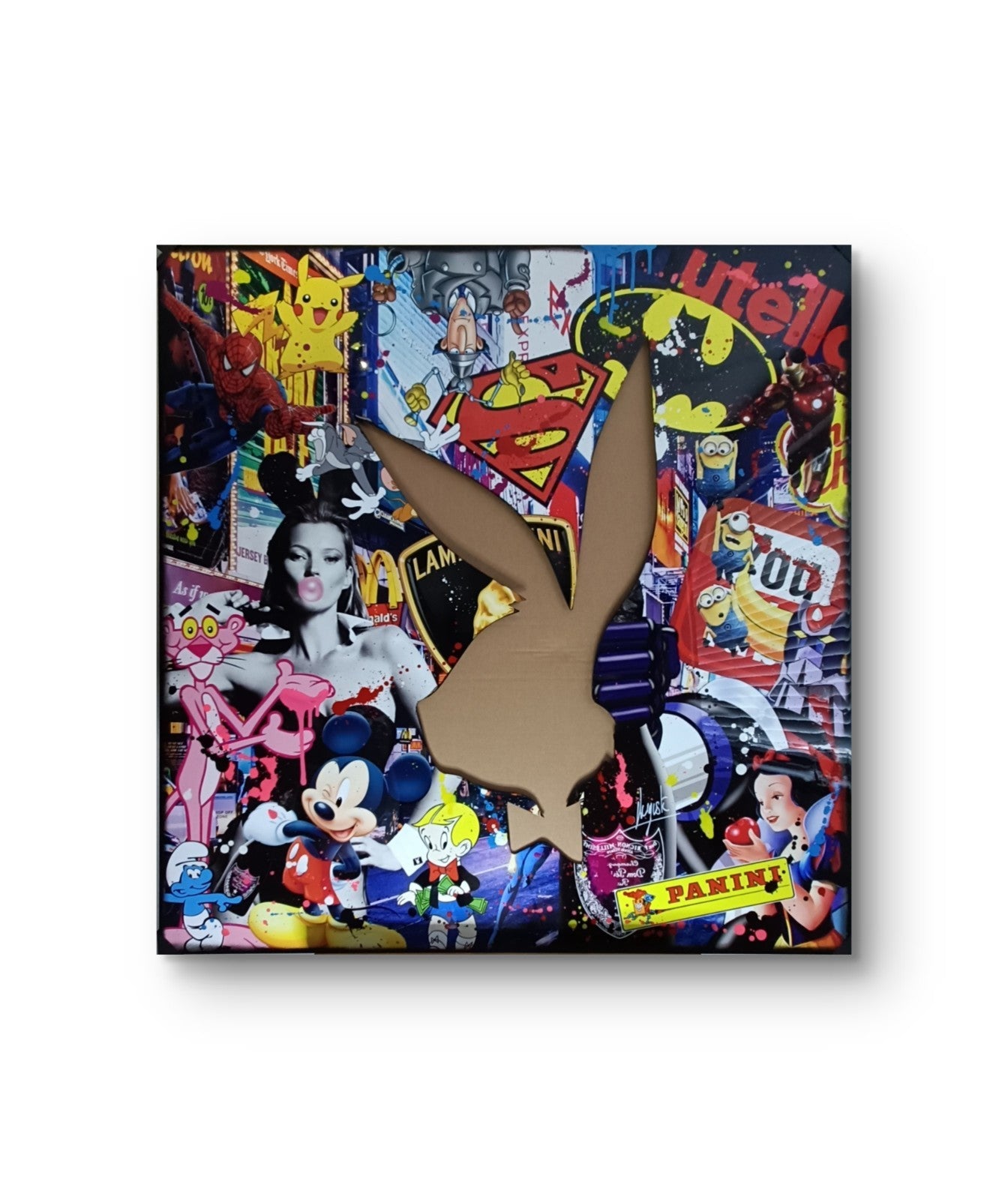 Original multimedia artwork "Playboy Party" by Auguste, French artist, featuring vibrant colors and dynamic composition.