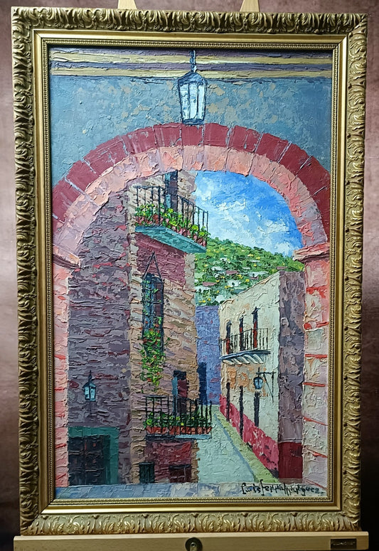 LUIS FERRO MARQUEZ (b.1899)Framed Original Oil Painting Guanajuato Street Scene