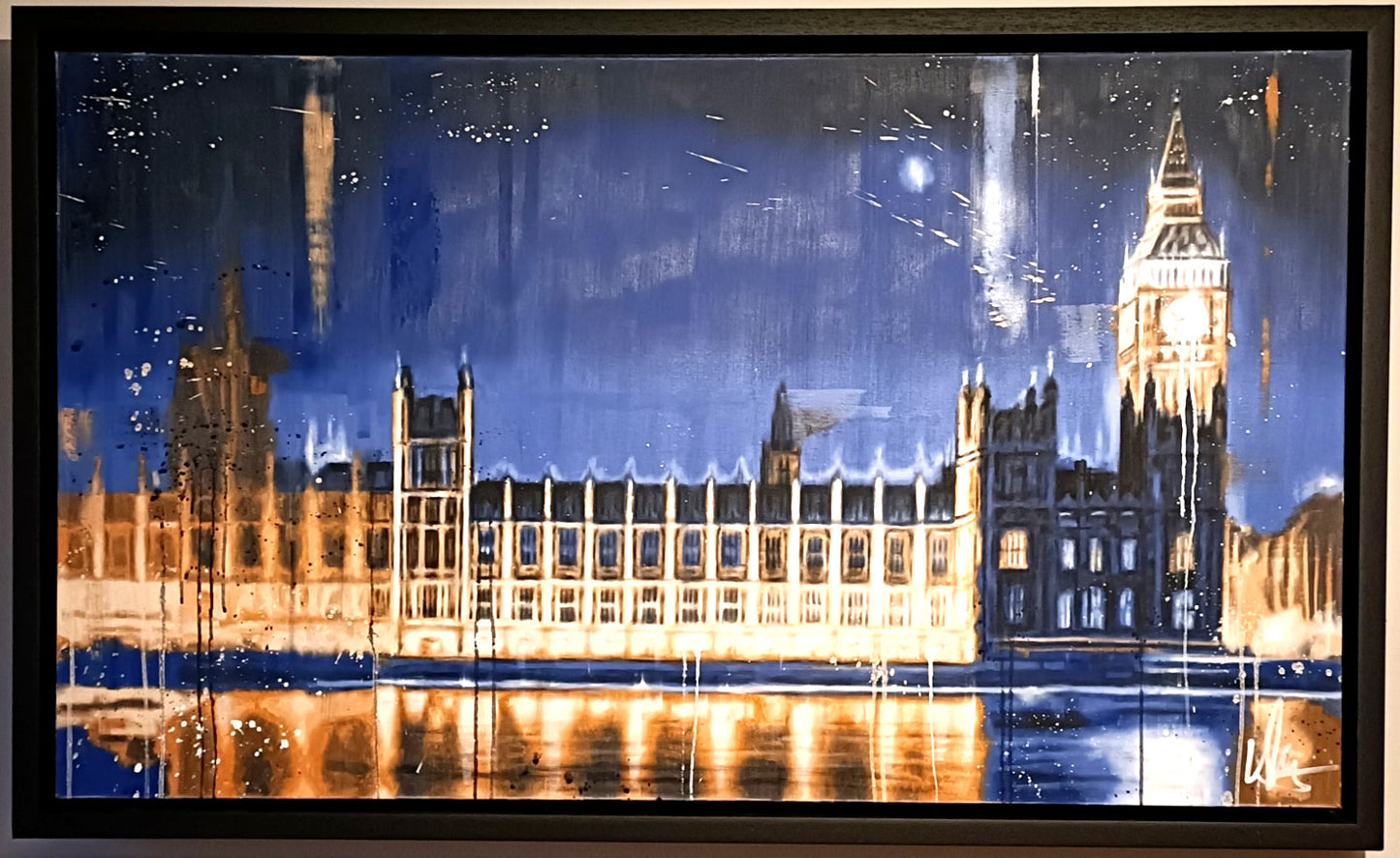 KRIS HARDY (b.1978) Large Framed Original Oil Painting "Westminster at Night II"