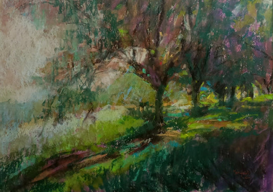 DEBRA MANIFOLD (1961-2002) Signed Original Pastel, "Autumn Morning, Haste Hill"