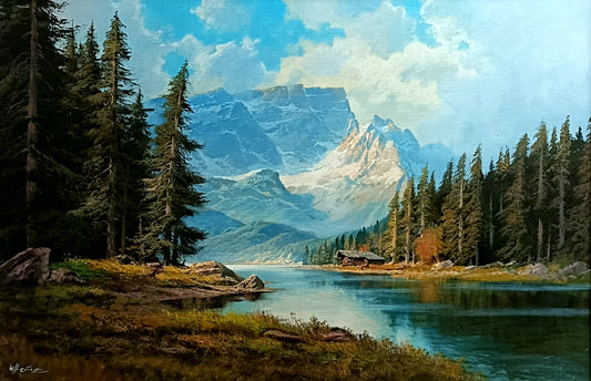 WOLFGANG HEINZ Framed Original Oil on Canvas - Dolomite Mountains