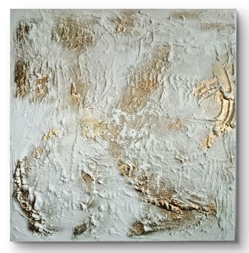 Large original mixed media abstract painting "Ellipse" by Rajan Seth featuring vibrant shapes and textures, created by Curated Treasures.