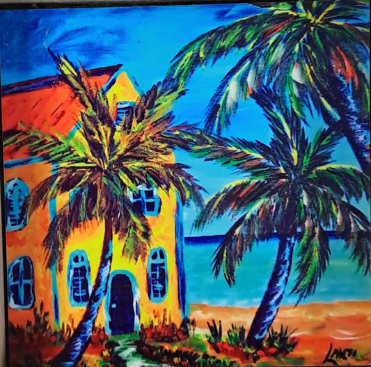 Lobster Trap Art GLENN LAHTI  Framed “Living in Paradise” Tile Print