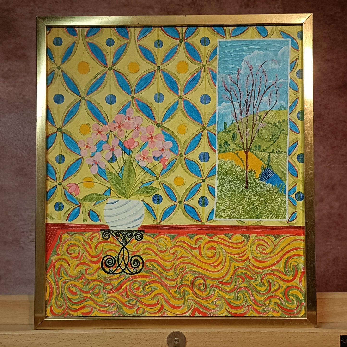 LEWIS MITCHELL (b.1938) Original Oil painting on Board "Monica's Flowers"