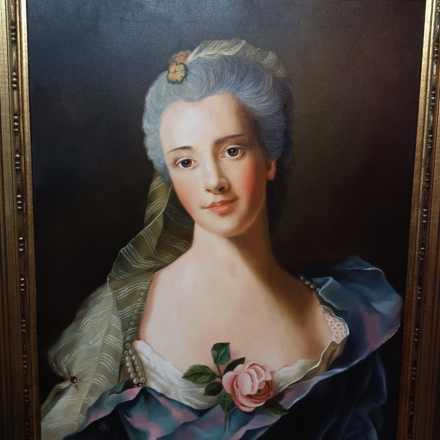 Framed Oil Painting "Manon Balletti" Reproduction after Jean-Marc Nattier