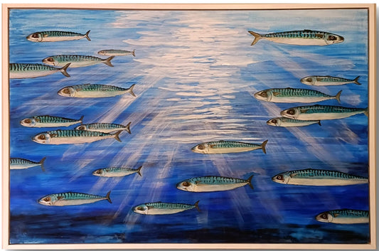 Large framed signed original oil painting "Go Your Own Way" by artist Jan Merrick Horn, featuring vibrant abstract artwork.