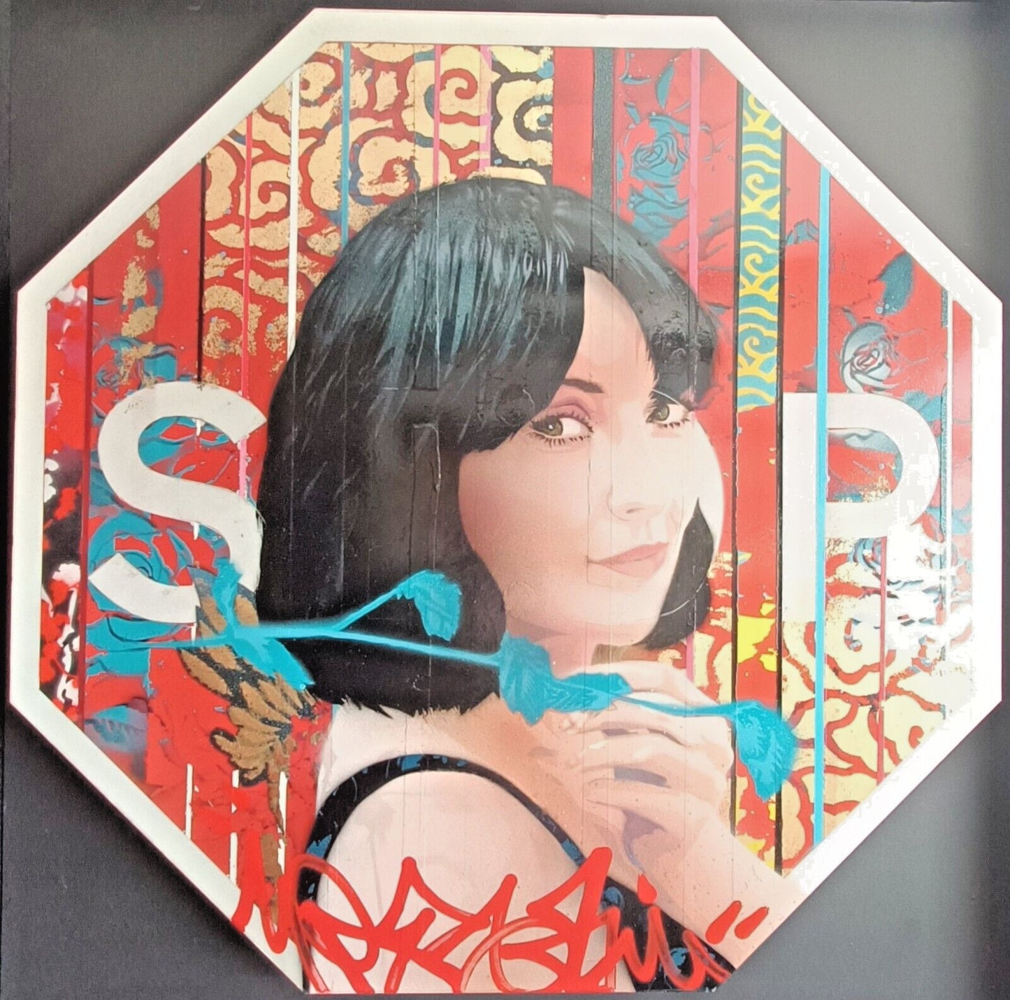 TROIKA Original Mixed Media on Metal STOP sign, "Stop and Stare"