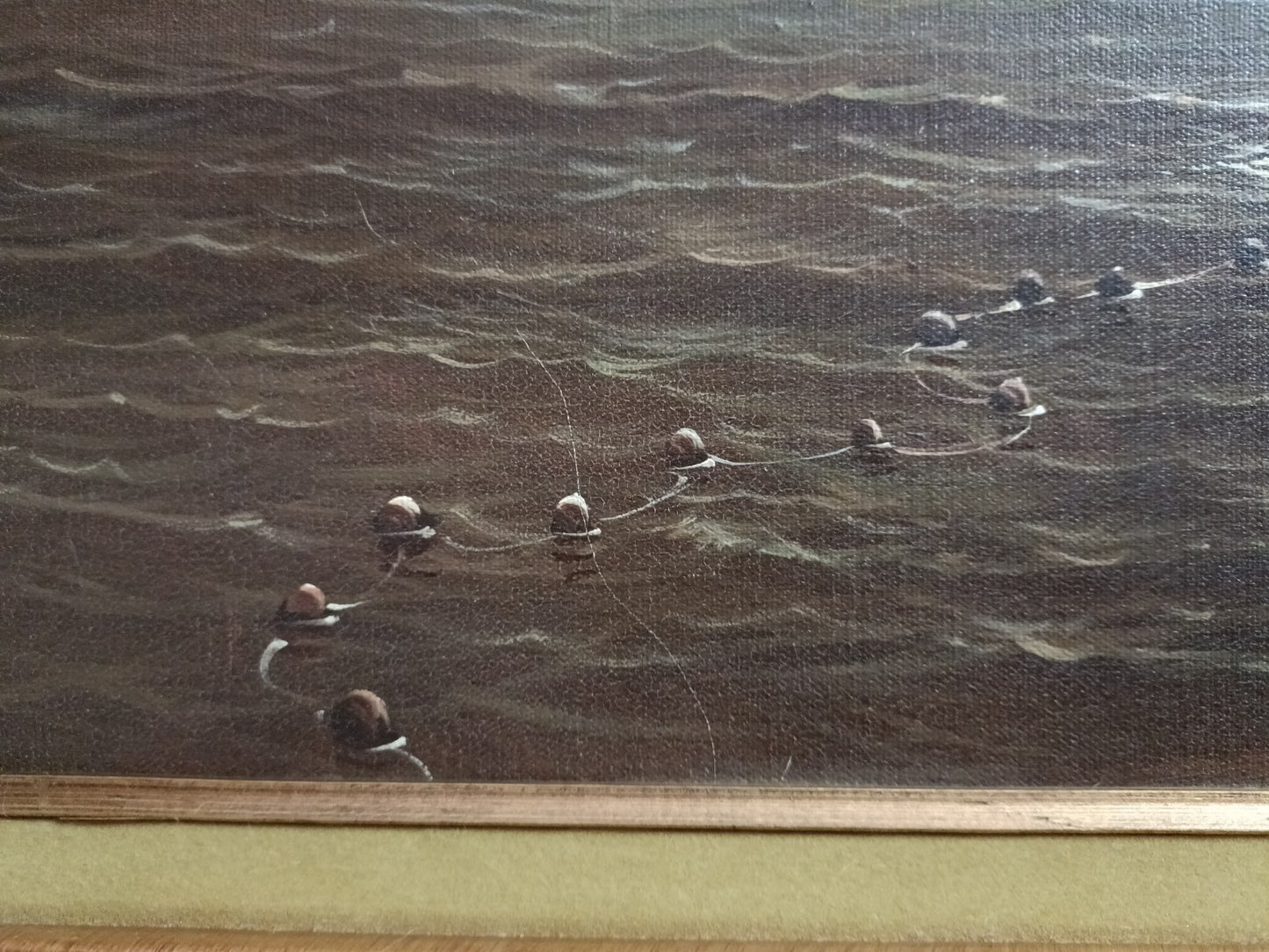 SD RICHELLE Dutch Style Original Oil Painting - Fishing Boats Hauling Nets