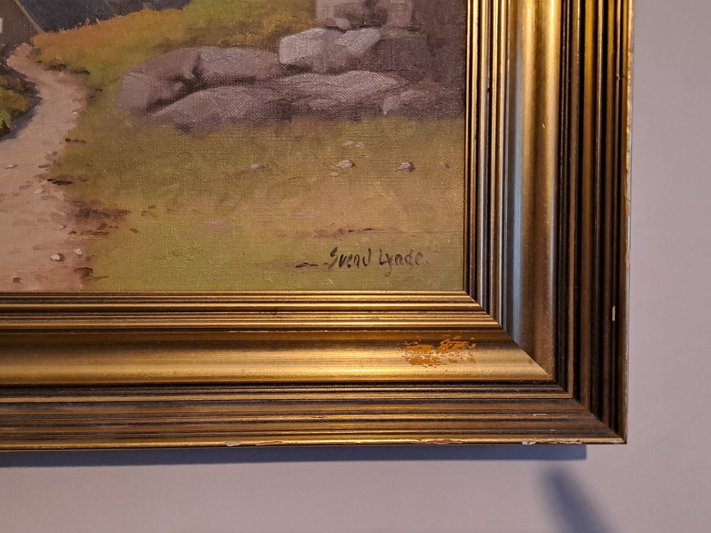 SVEND LYNGE pseud FREDERIK DREWS Oil Painting Danish Village Overlooking Bay