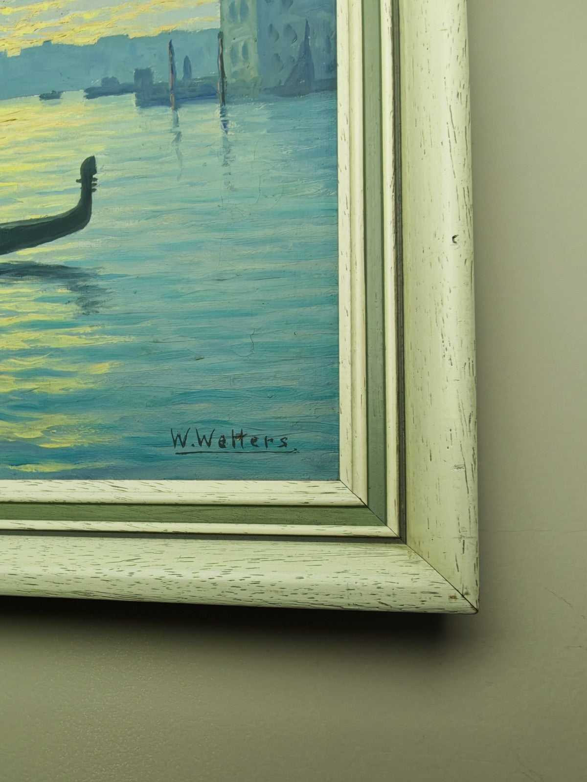 Attributed to WILLEM WELTERS Original Oil on Board "Gondola at sunset, Venice"
