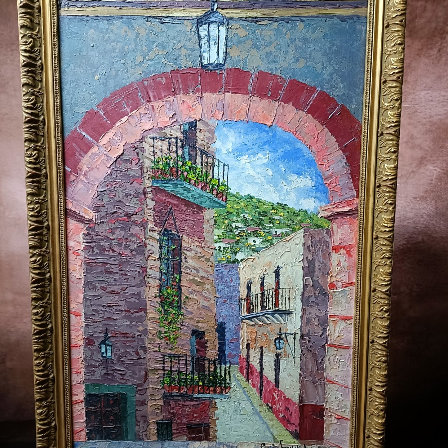 LUIS FERRO MARQUEZ (b.1899)Framed Original Oil Painting Guanajuato Street Scene