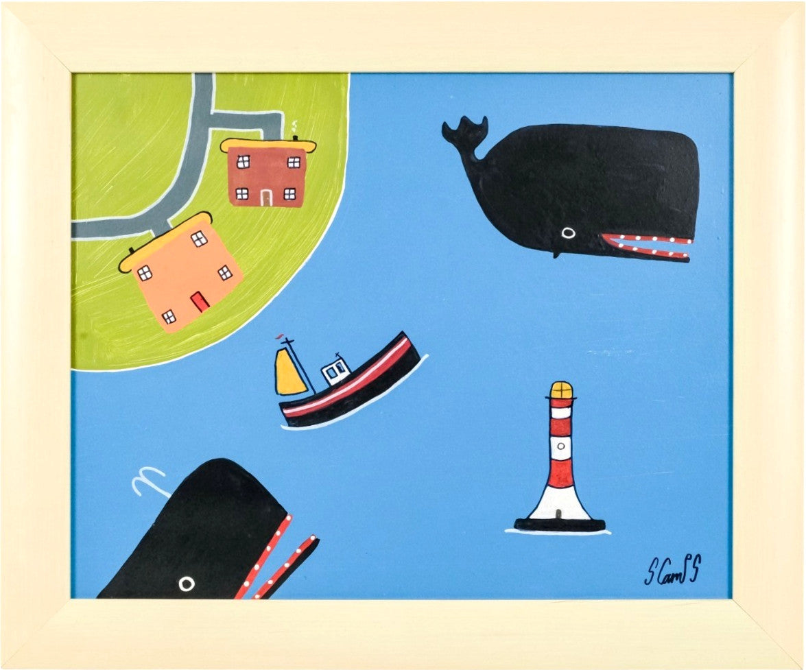 STEVE CAMPS (b.1957) - Original Oil Painting "Race to the Fish" - Curated Treasures