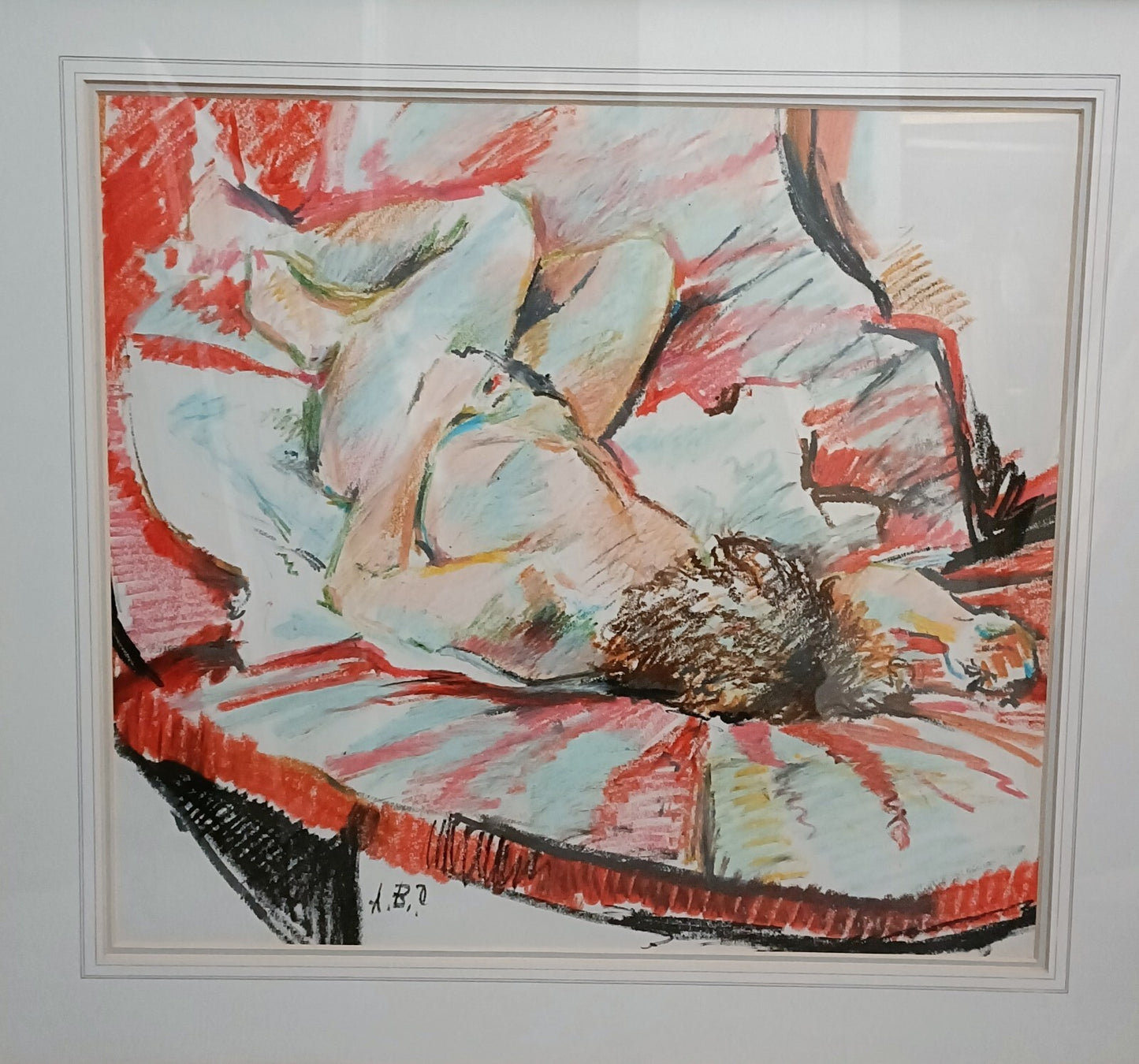 ALBERT B. OGDEN Original Oil Nude Pastel "Figure on Red Couch 1"
