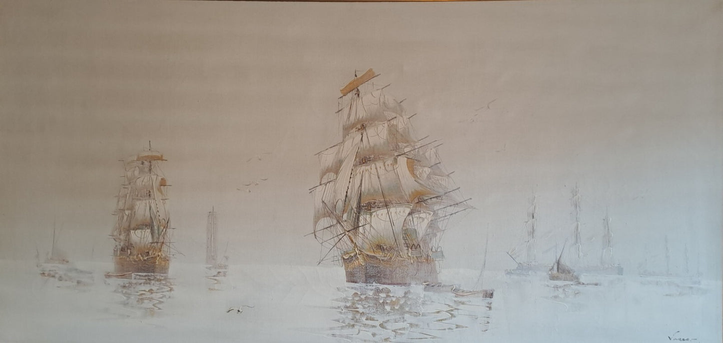 VASCO Large Original Oil Painting on Canvas - Ships at Sea