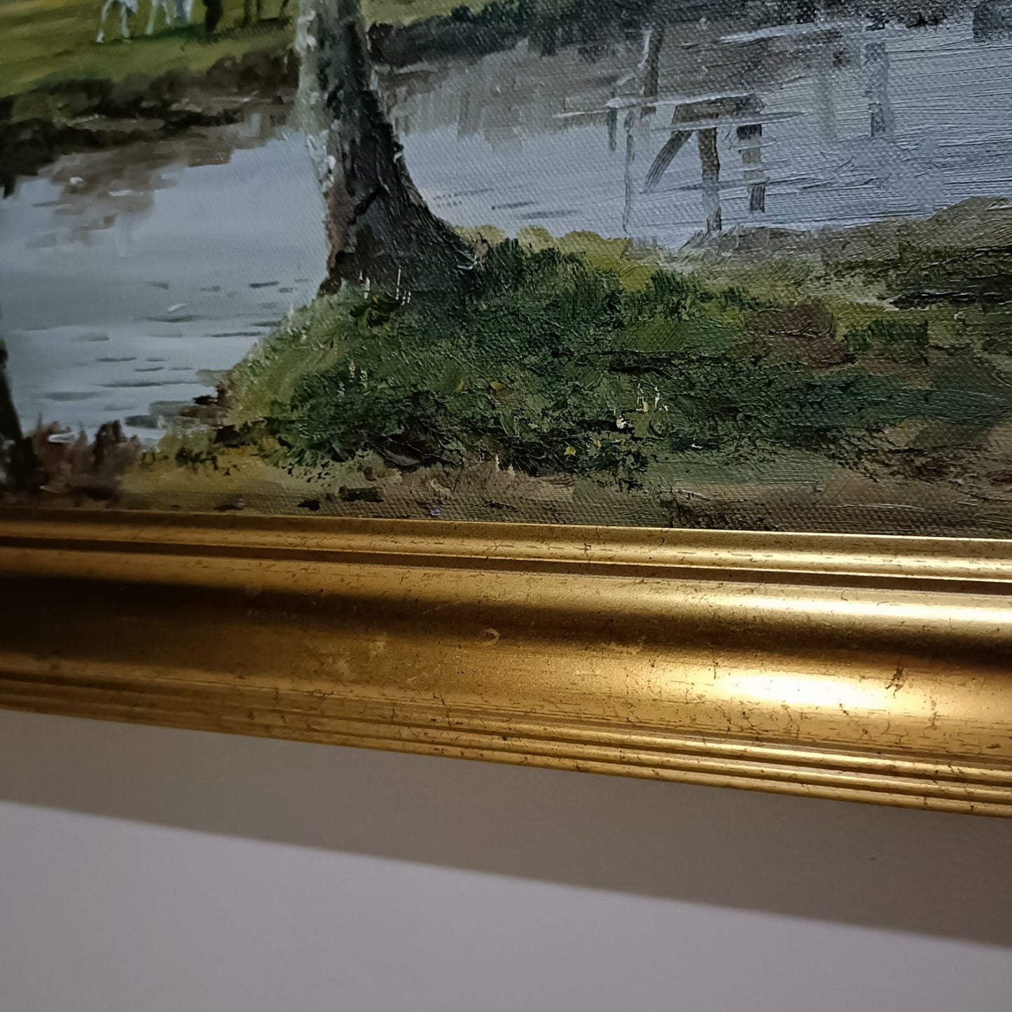 DENYS GARLE Framed Original Oil Painting “Riverbank with Horses”