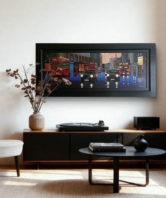 Signed limited edition Neil Dawson print "Lights of London" 26/95, featuring a detailed London cityscape in vibrant colors.