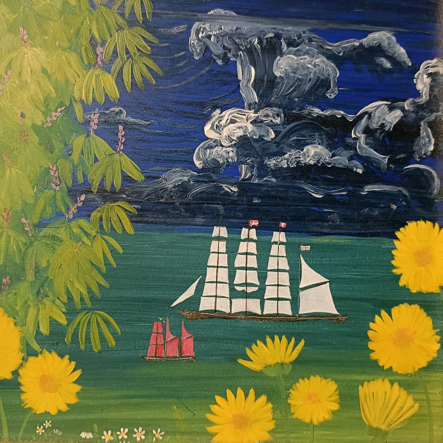 LEWIS MITCHELL (b.1938) Original Oil Painting on Board "Four Masts"