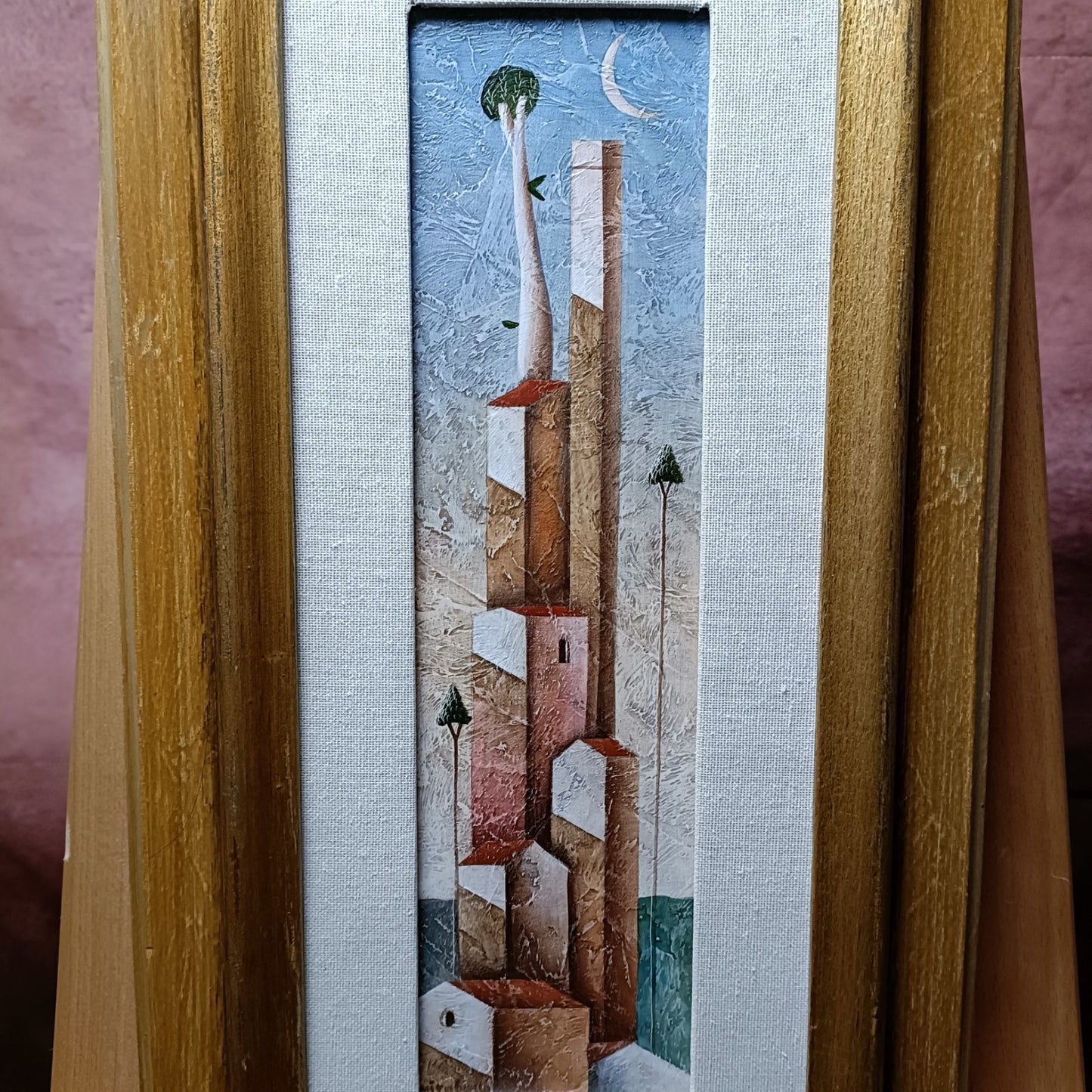 CARLO MIRABASSO Framed Signed Original Acrylic/Tempera on Board "Borgo (Hamlet)"