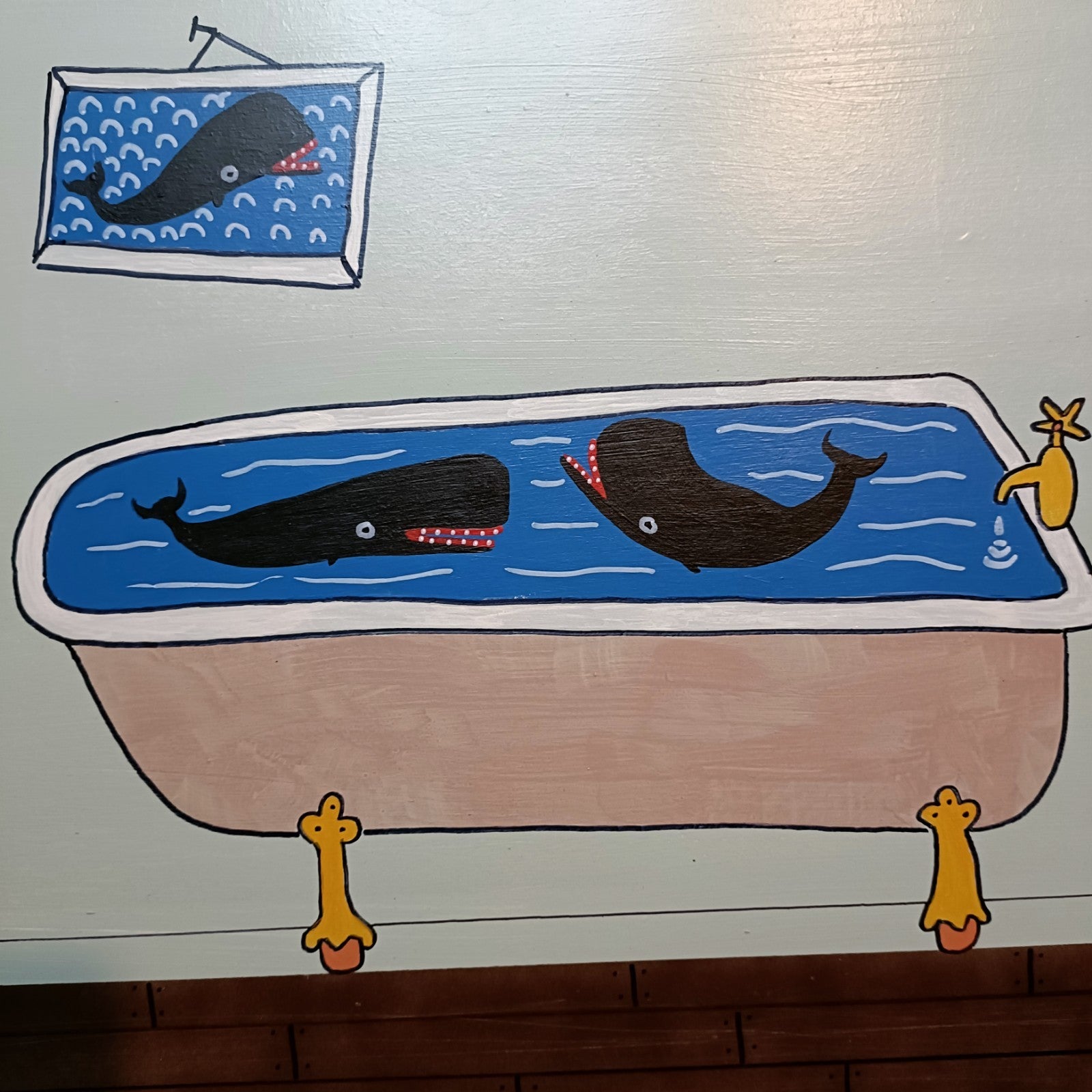 STEVE CAMPS (b.1957) - Original Oil Painting "Swimming In The Tub" - Curated Treasures