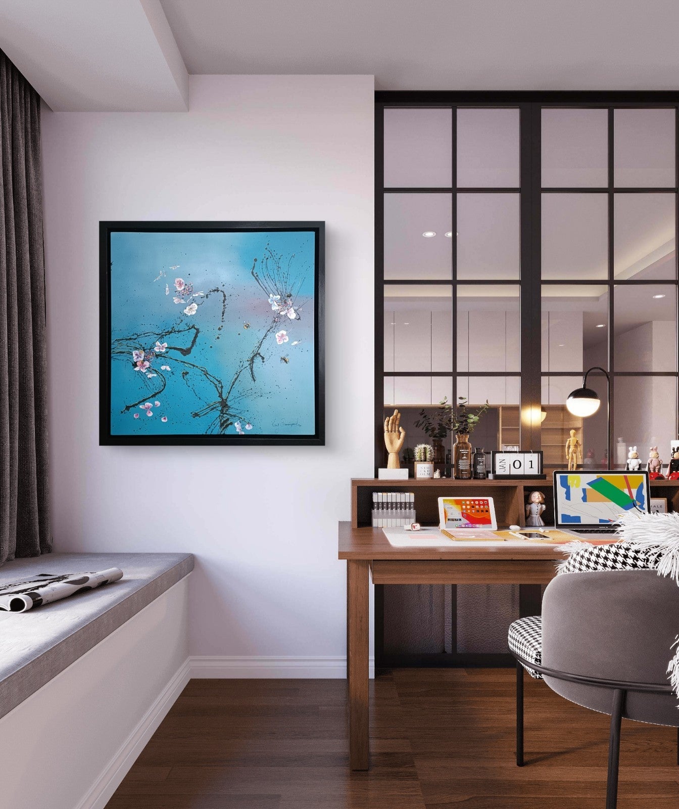 Signed limited edition print "Nature's Dream II" by Kay Davenport, embellished artwork, numbered 4 of 195, framed and displayed.