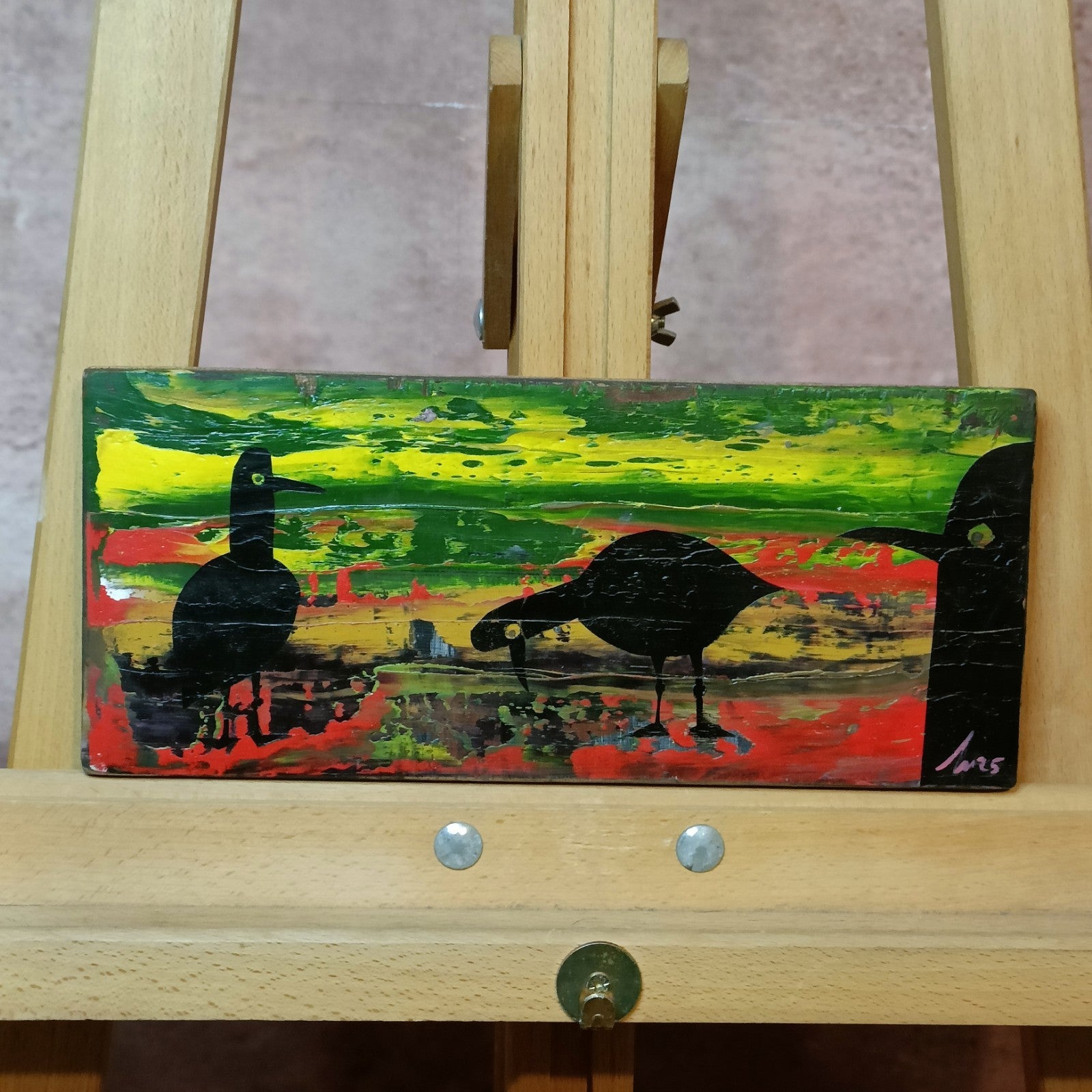 JUSTIN BOXALL Original Acrylic on Wood "Dystopian Robot Gulls" - Curated Treasures