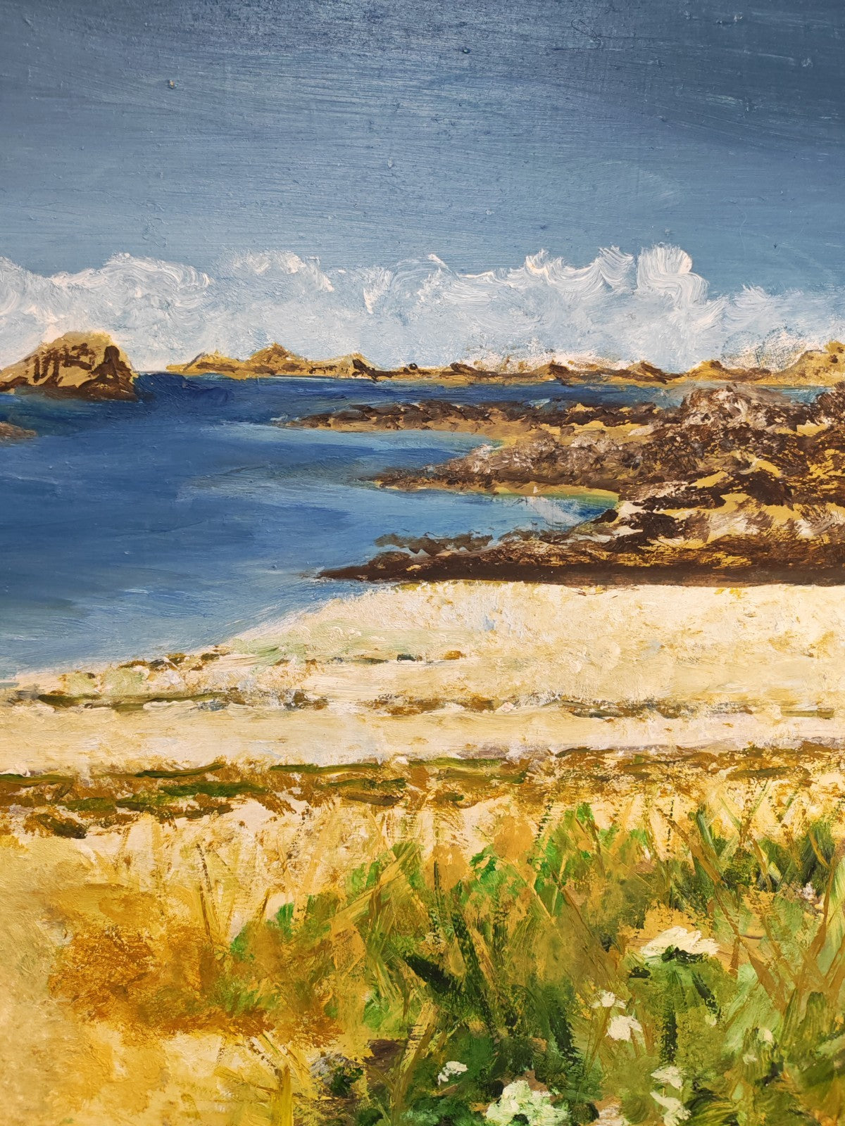 Unsigned, Framed Vintage Original Oil Painting Mediterranean Coastal Scene