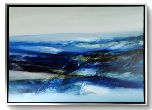 Signed original oil painting "On The High Sea" by Jean-Claude Barthel, depicting a maritime scene with vibrant colors and detailed waves.