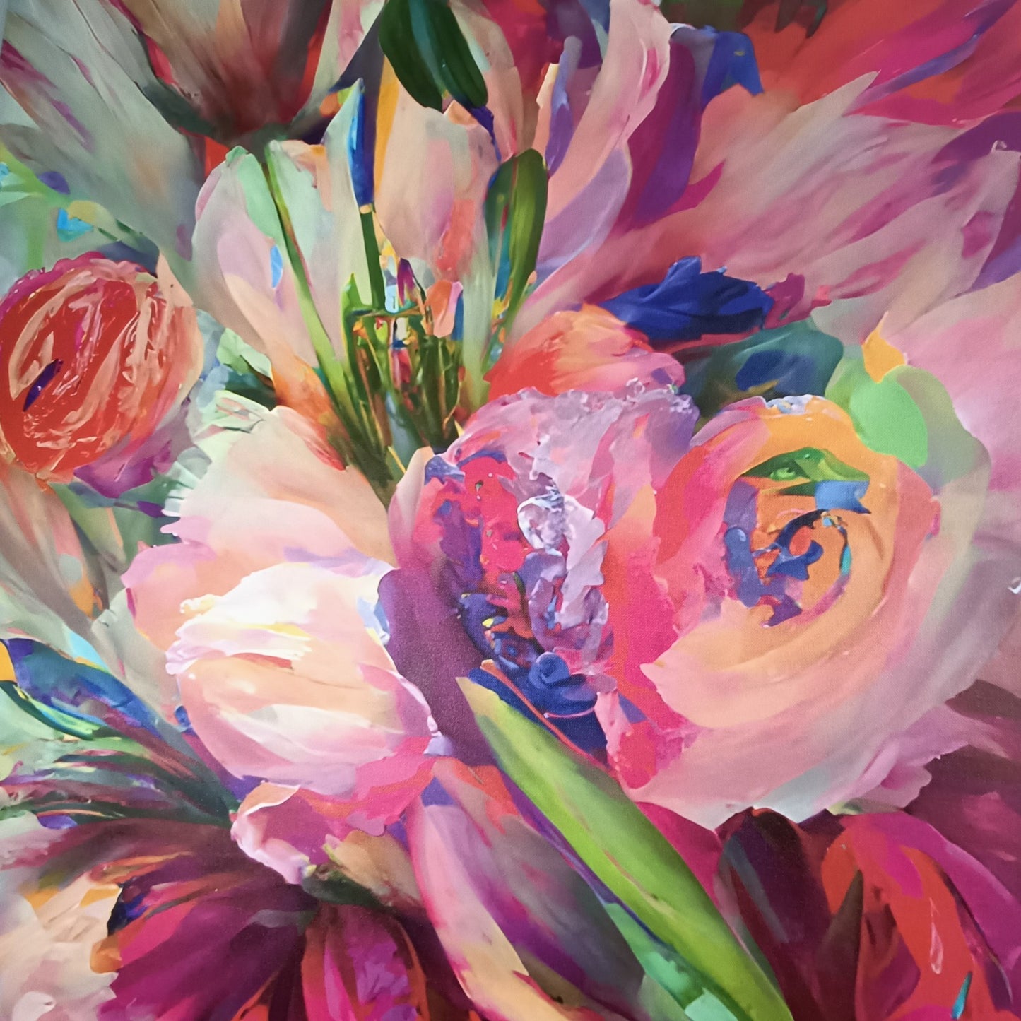 Large signed canvas print of Peter 'Pirou' Koenig by Curated Treasures, showcasing vibrant artwork and detailed signature.